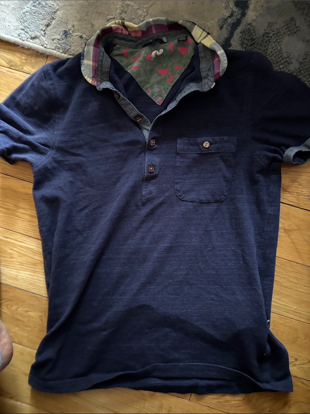 Ted Baker Navy Short Sleeve Polo with Patterned Contrast Collar size 2